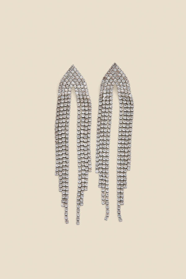 Silver Diamante Waterfall Drop Tassel Earrings