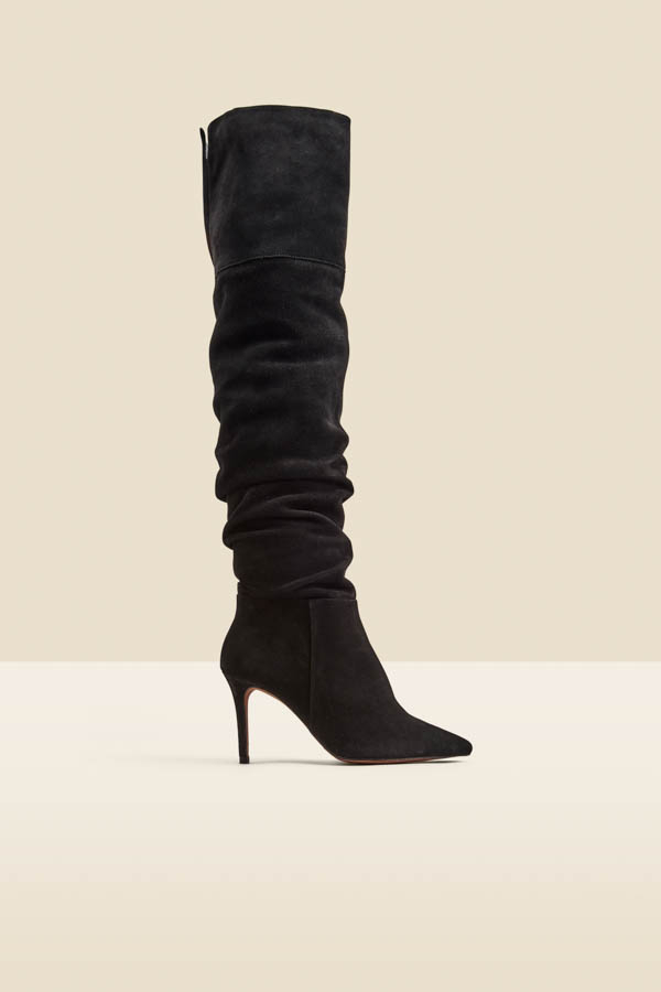 Black Suede Slouch Stiletto Heel Over The Knee High Boot