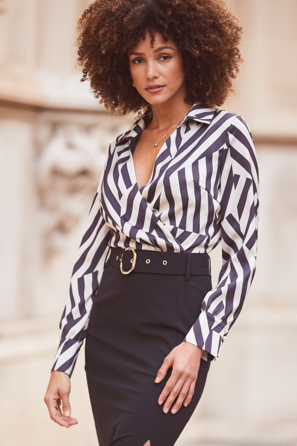 Black & Champagne Gold Two Part Belted Pencil Dress