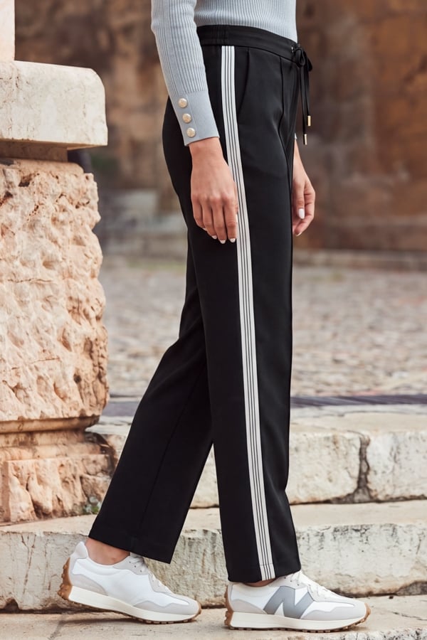Black Contrast Side Stripe Tapered Trousers