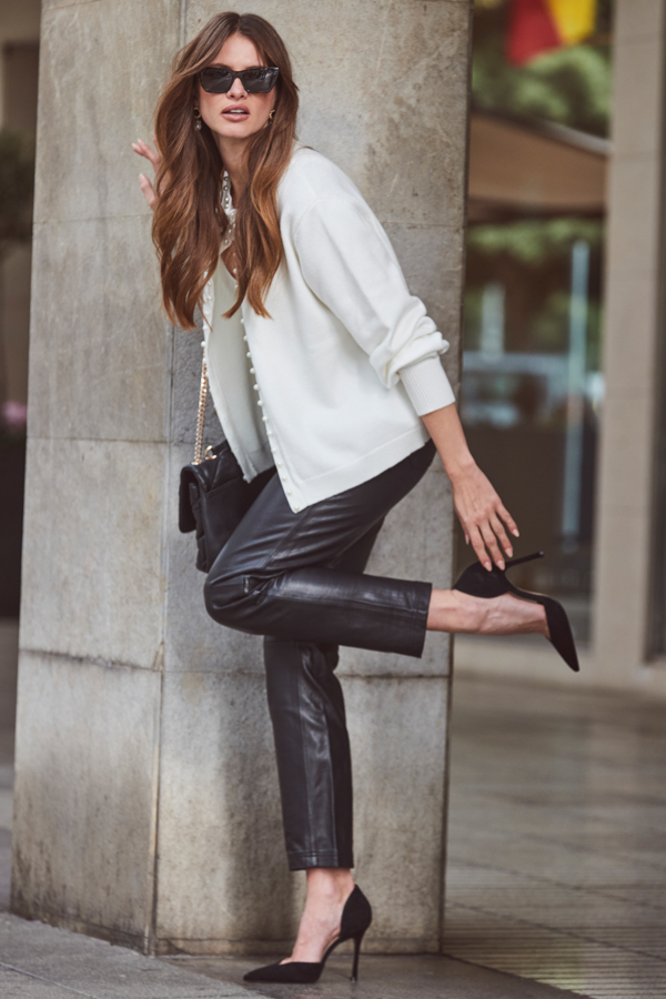 Ivory Pearl Embellished Trim Cardigan
