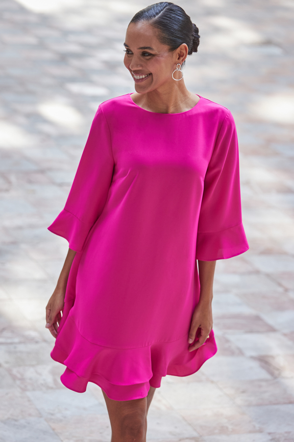 Hot Pink Ruffle Hem Shift Dress
