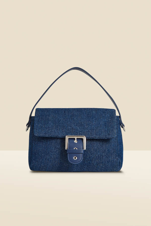 Indigo Blue Denim Buckle Detail Shoulder Bag