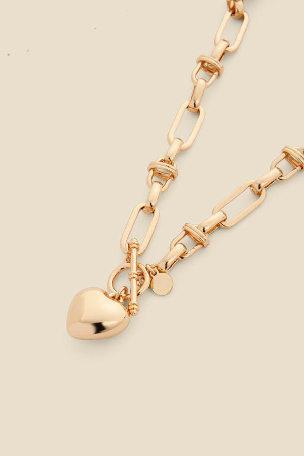 Gold Plated Heart Pendant Toggle Necklace