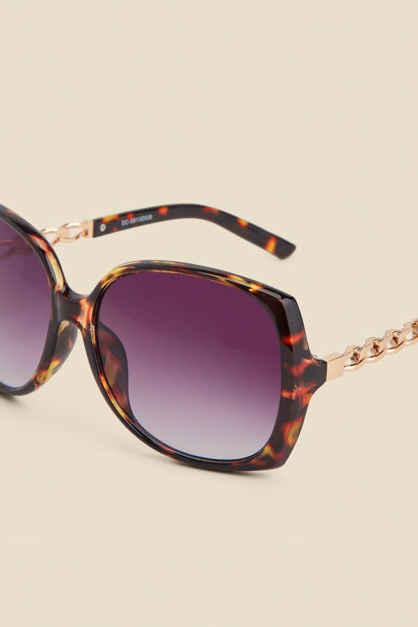 Brown Tortoiseshell Sunglasses With Chain Detail