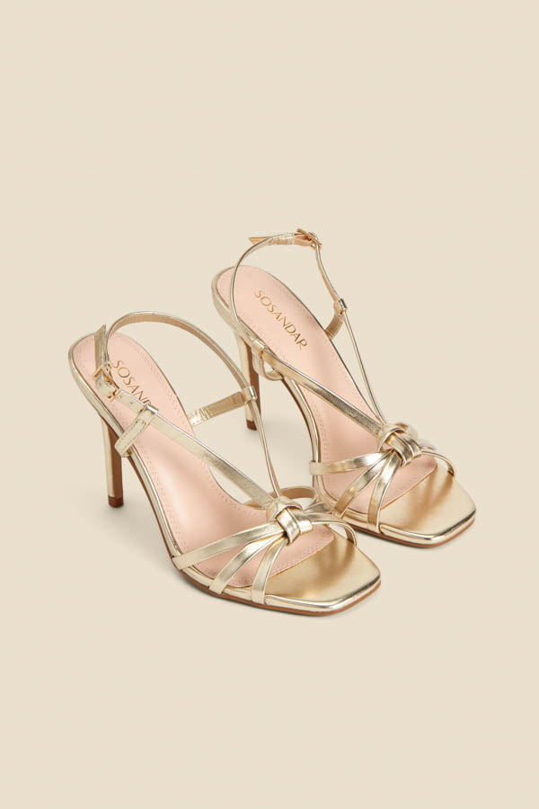 Gold Strappy Square Toe Sandals
