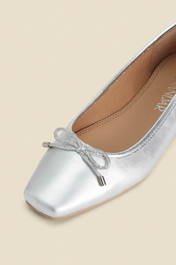 Silver Square Toe Ballet Pumps