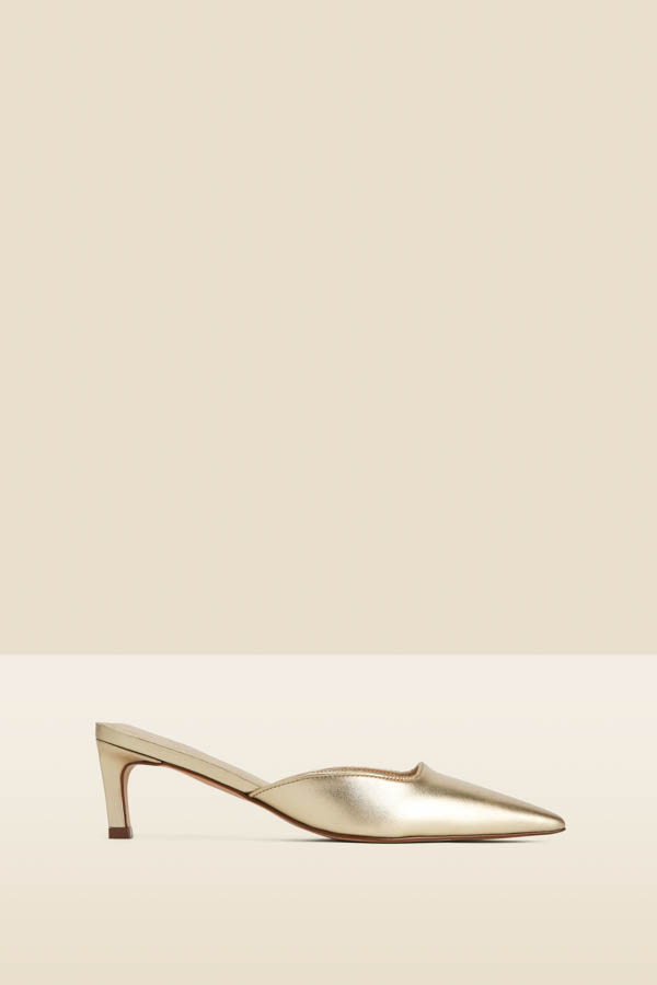 Gold Leather Kitten Heel Mules