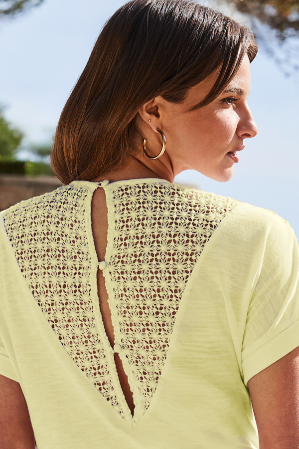 Lemon Yellow Crochet Detail T-Shirt