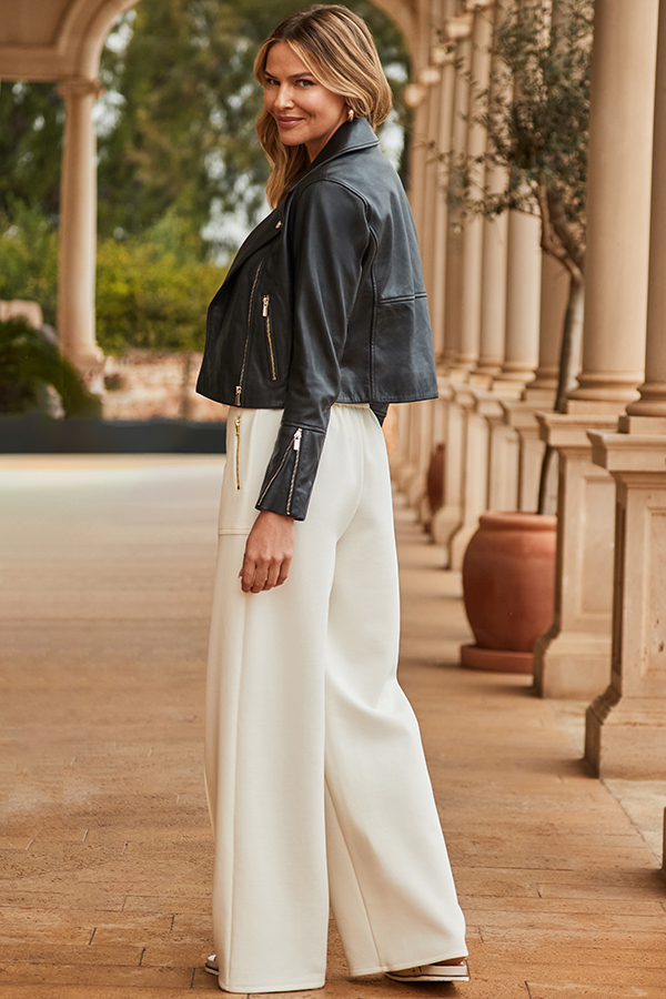 Black Pocket Detail Utility Leather Biker Jacket