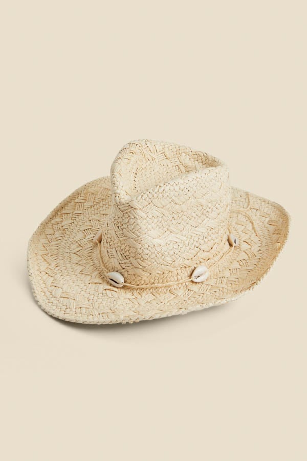 Natural Straw Western Hat With Shell Trim