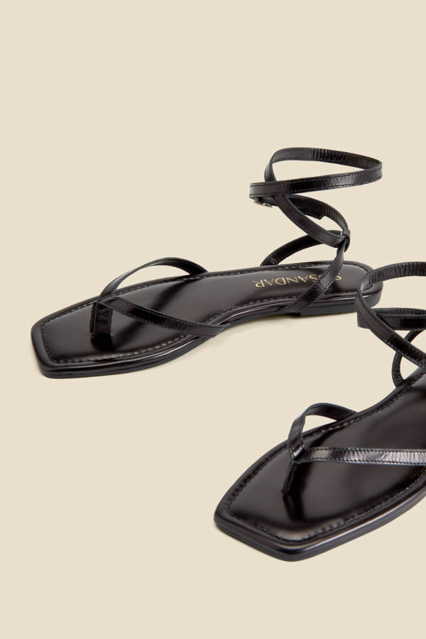 Black Leather Minimal Strap Leather Sandals