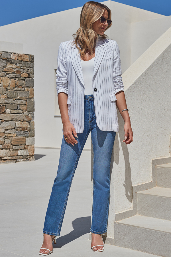 Ivory Pinstripe Relaxed Fit Blazer