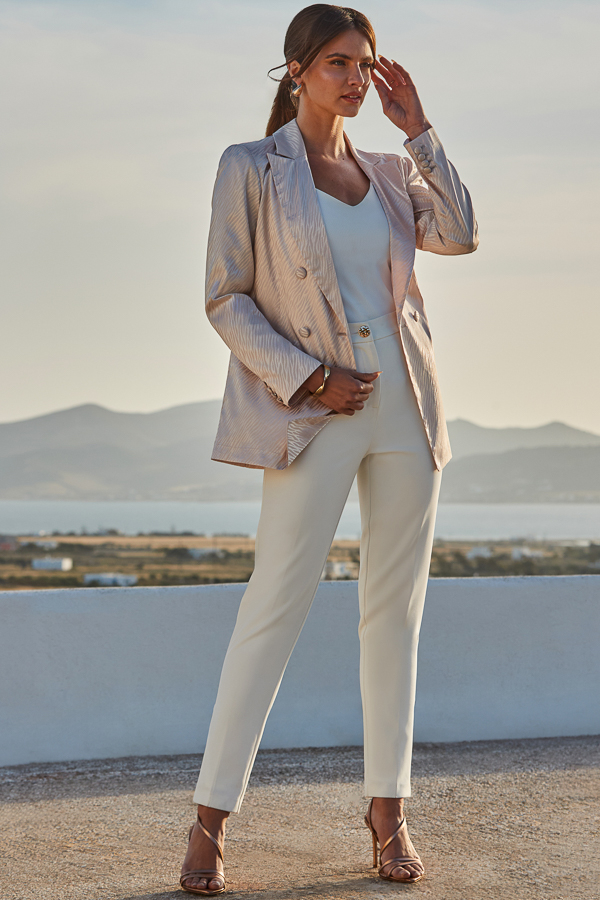 Champagne Gold Animal Jacquard Satin Double Breasted Blazer