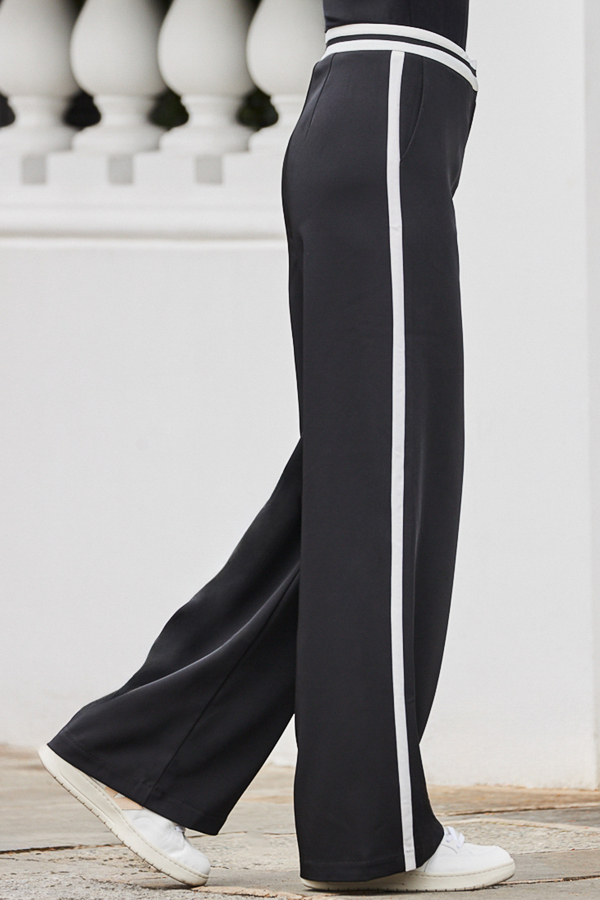 Black Stripe Waistband Wide Leg Trouser