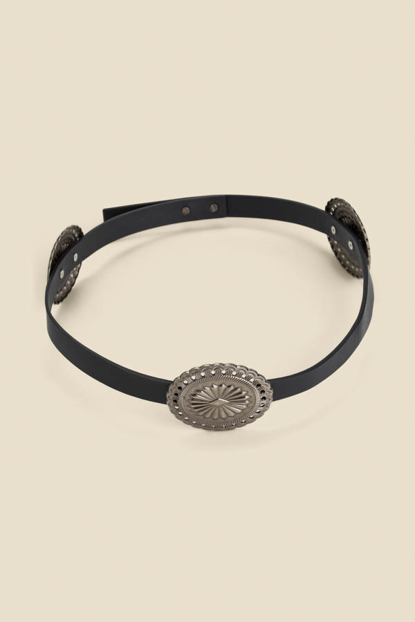 Black Leather Western Medallion Detail Waist Belt