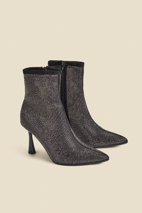 Black Sparkle Flared Heel Sock Boot