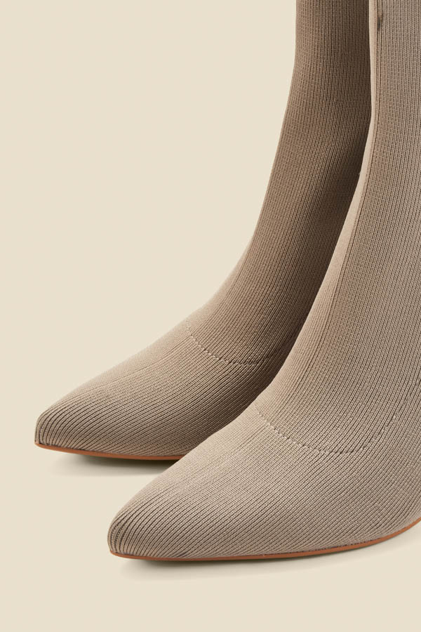 Taupe Flared Heel Sock Boot