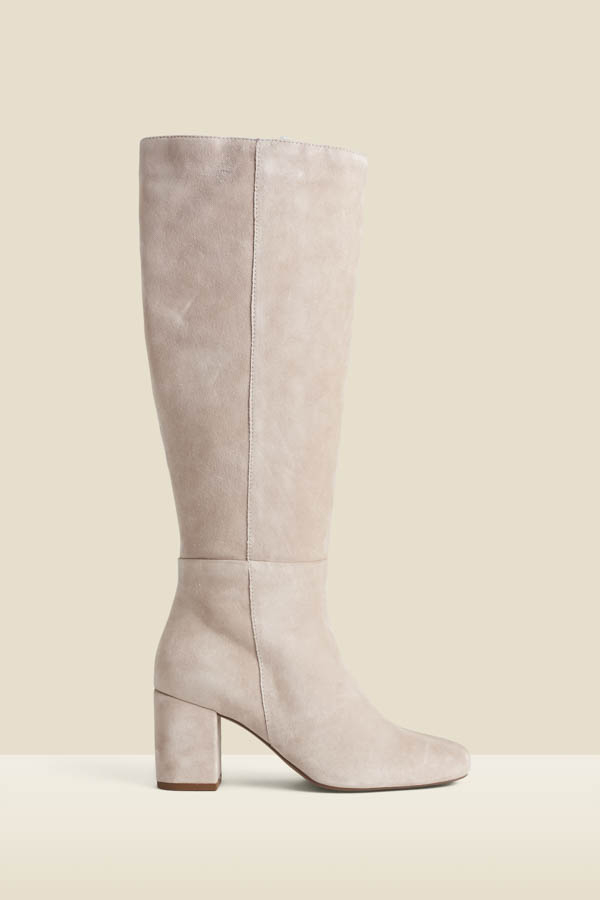 Stone Suede Block Heel Knee High Boot