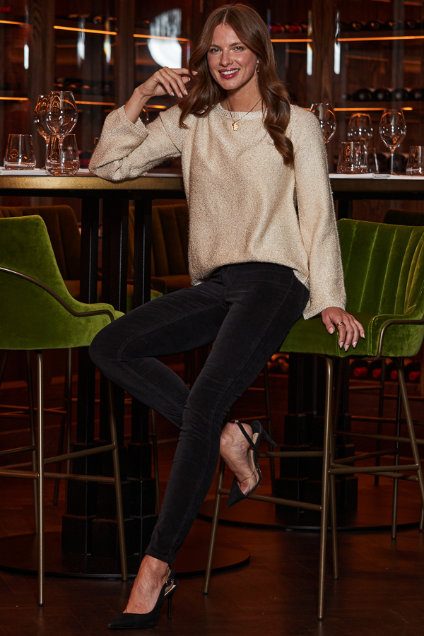 Cream Sequin Jumper With Black Bow Detail