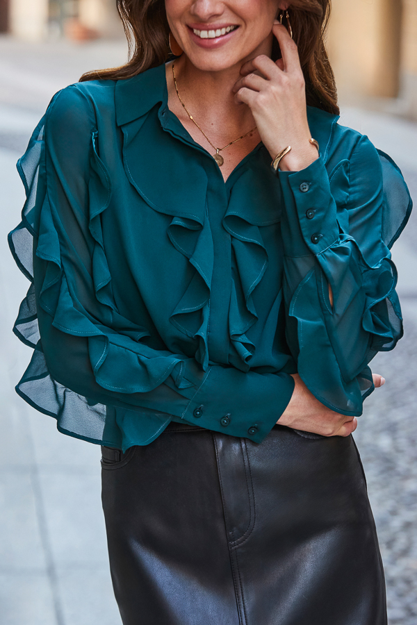 Forest Green Ruffle Detail Shirt