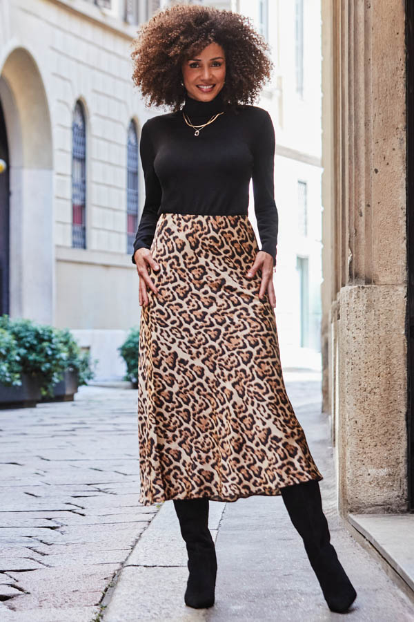 Leopard Print Satin Skirt