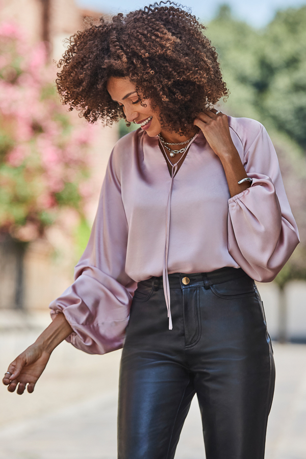 Soft Pink Blouson Sleeve Blouse