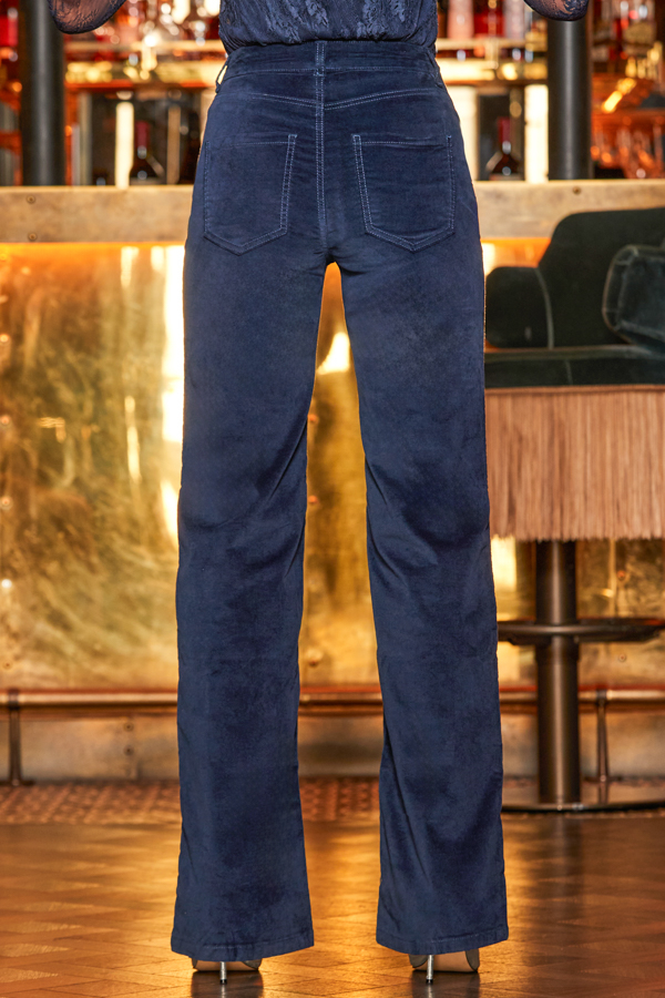 Midnight Blue Velvet Wide Leg Trousers