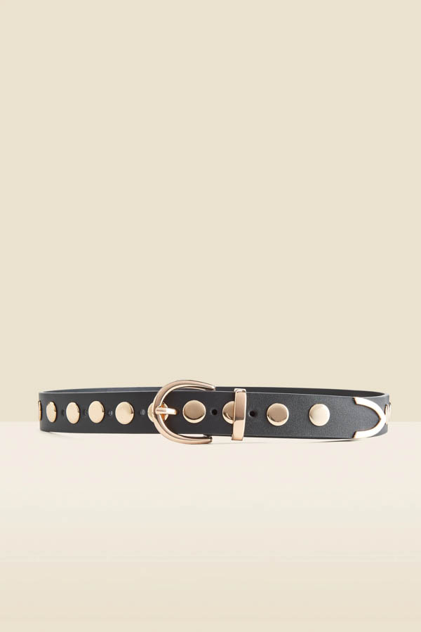 Black Leather Western Studded Waist Belt