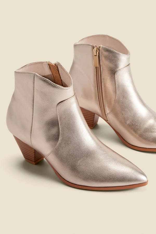 Gold Leather Western Stack Heel Boots