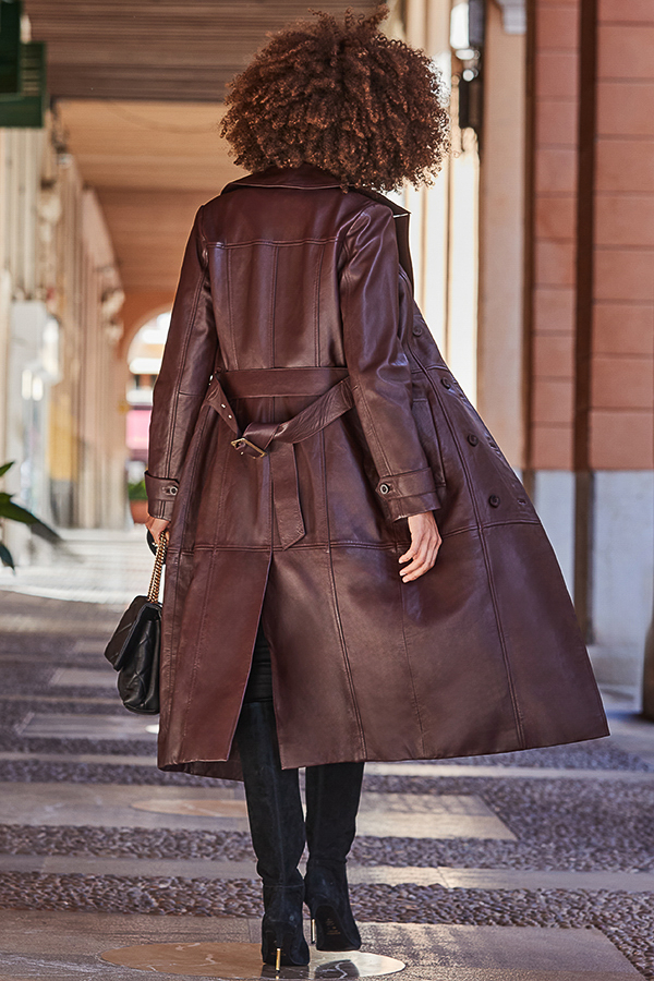 Dark Cherry Premium Leather Trench Coat