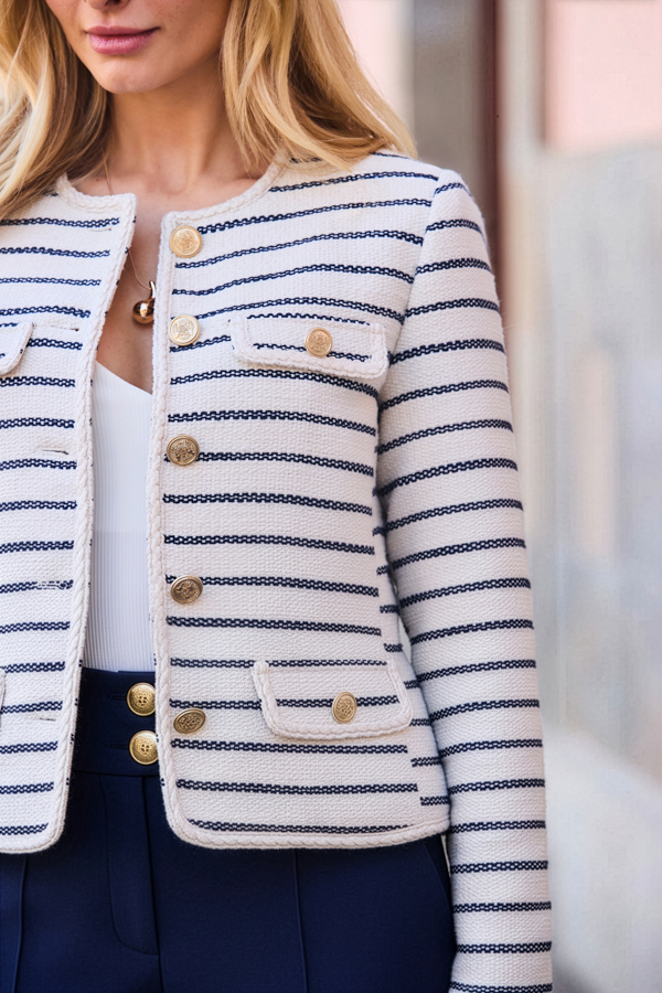 Ivory & Navy Stripe Boucle Jacket