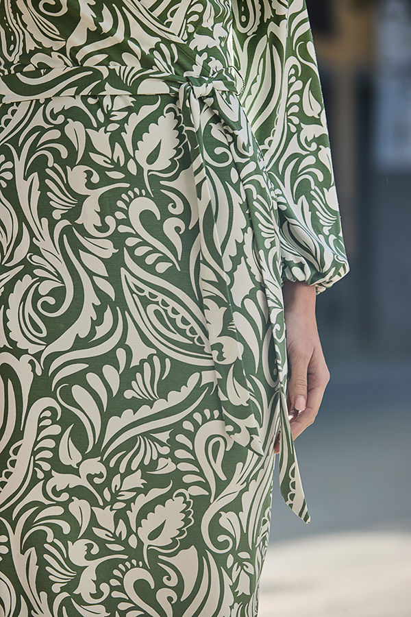 Sage Green Paisley Print Faux Wrap Dress