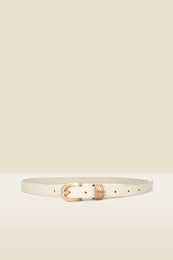 Ecru Leather Belt With Gold Hardware