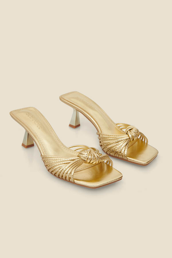 Gold Knot Detail Kitten Heel Mules