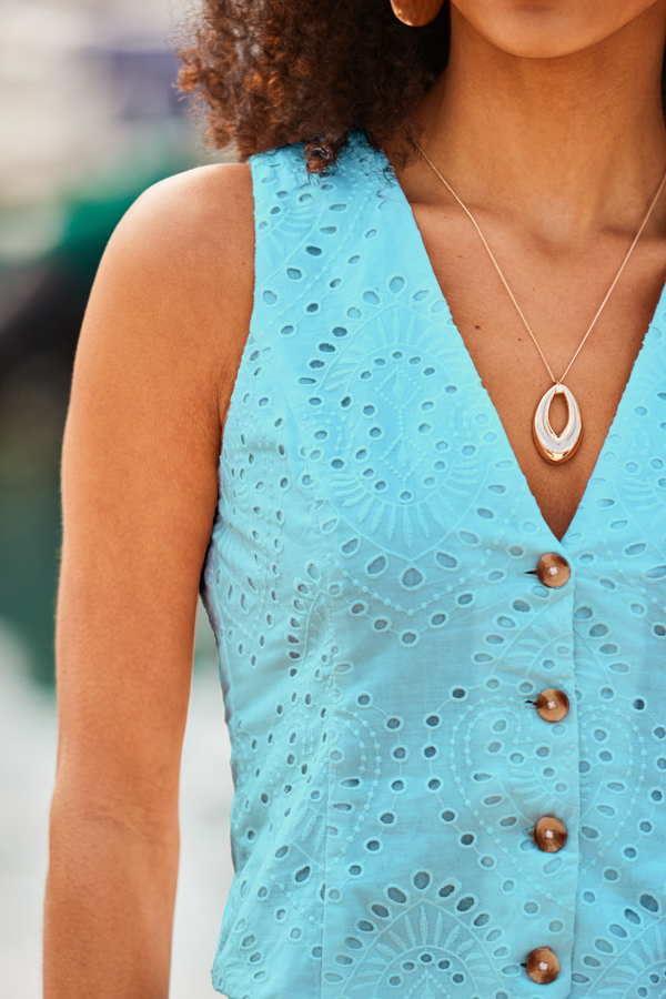 Aqua Blue Broderie Anglaise Waistcoat