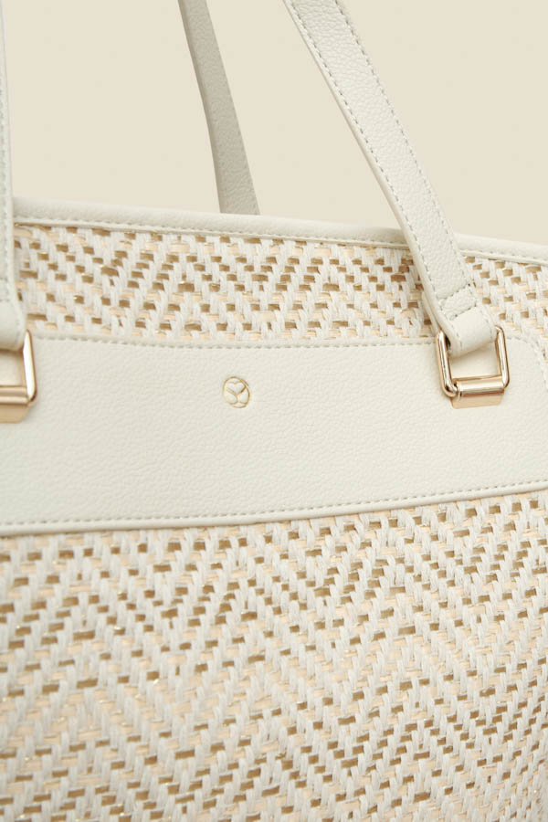 Ivory Metallic Fleck Chevron Woven Beach Bag