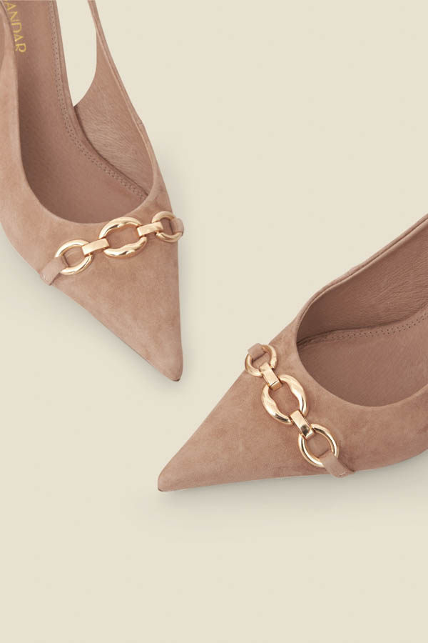 Taupe Suede Chain Detail Slingback Court Shoes
