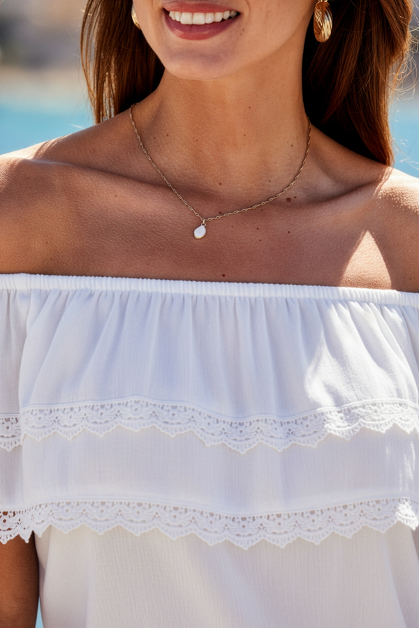 White Lace Trim Bardot Top