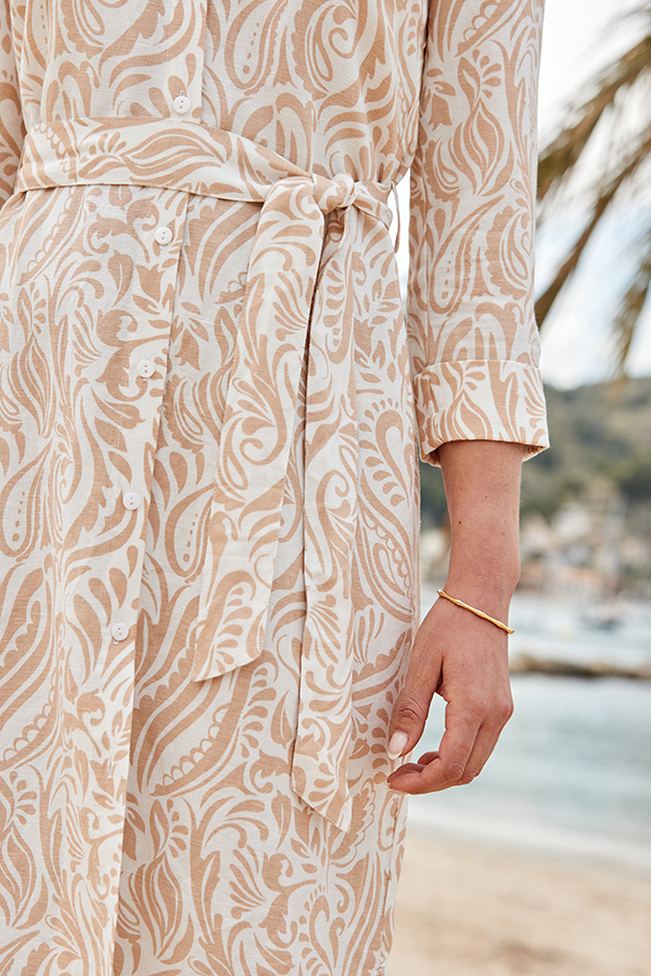 Natural Paisley Print Linen Blend Shirt Dress