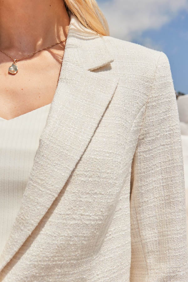Ivory Boucle Jacket With Collar