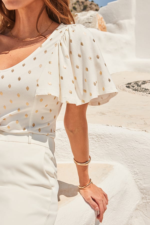Ivory & Gold Metallic Fleck Print Top