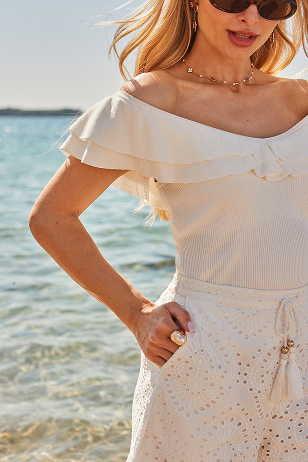 Ivory Bardot Fine Knit Top