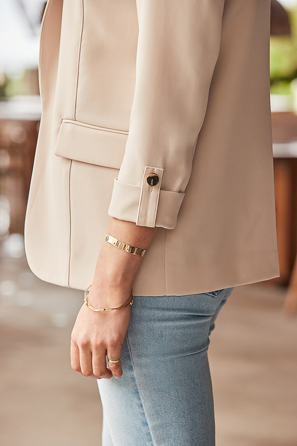 Pastel Beige Roll Sleeve Blazer