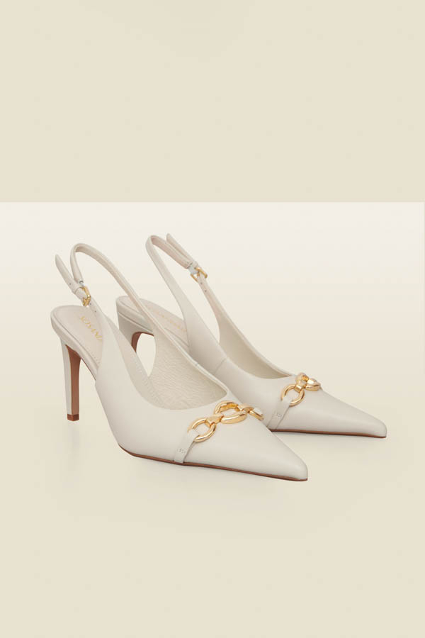 Ecru Chain Detail Slingback Court Shoe