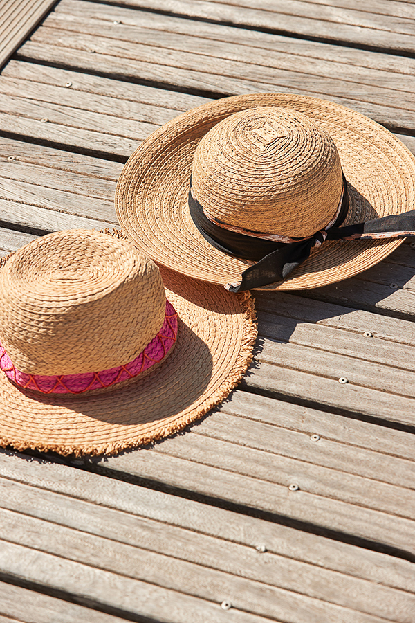 Natural & Pink Stitch Detail Summer Hat