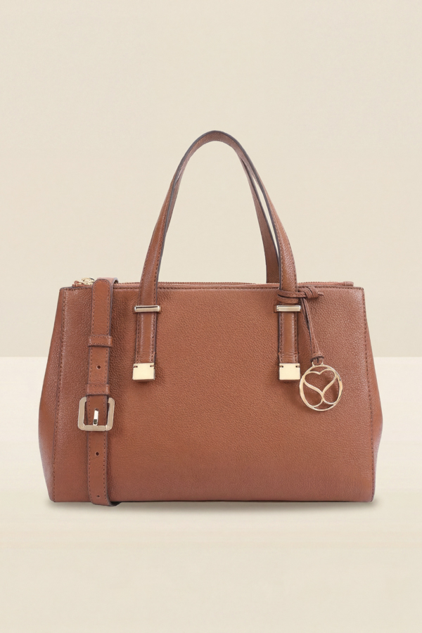 Tan Leather Tote Bag With Cross Body Strap