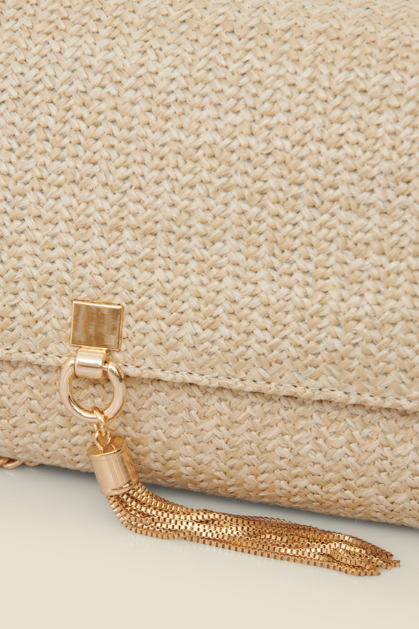 Natural Raffia Clutch With Tassel Detail