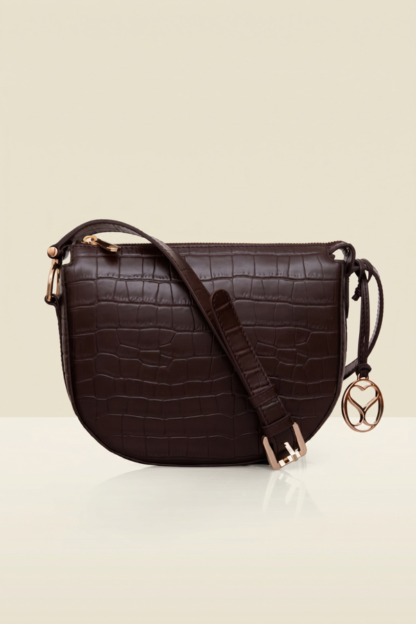 Brown Leather Croc Saddle Bag