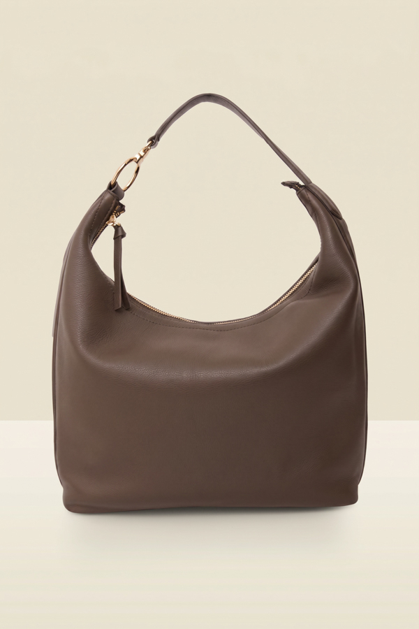 Taupe Leather Large Shoulder Bag